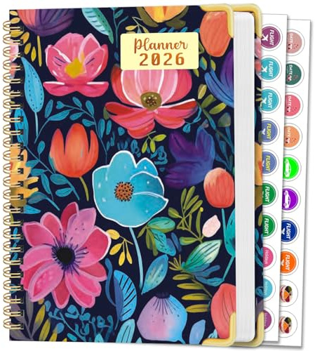 AEYAKA Agenda Calendario 2026 – Planificador Semanal y Mensual de Tapa Dura 15,8×21,7 cm, Diseño Floral, con Separadores, Notas y Pegatinas, Diario de Productividad para Oficina, Estudio y Hogar A261