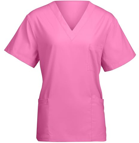 AUYAO Blouse Medicale Femme, Tenue Médecin Infirmiere Manches Courtes avec 3 Poches, Tunique de Travail Médicale Manches Courtes Blouse, V Col Uniforme Blouse Dentiste, Vêtements Médicals pour Femme