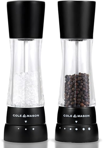 Cole & Mason Derwent Matt Black Salt and Pepper Mill Set Grind Select19cm | Premium Salt and Pepper Grinder Set With 6 Grind Settings for Pepper and 3 Grind Settings For Salt Easy to Refill Gift Boxed
