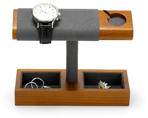 Oirlv T-Shaped Multifunctional Watch Stand in Charcoal Grey Watch Display Holder with Charging Slot for Watches, Bracelets and Rings