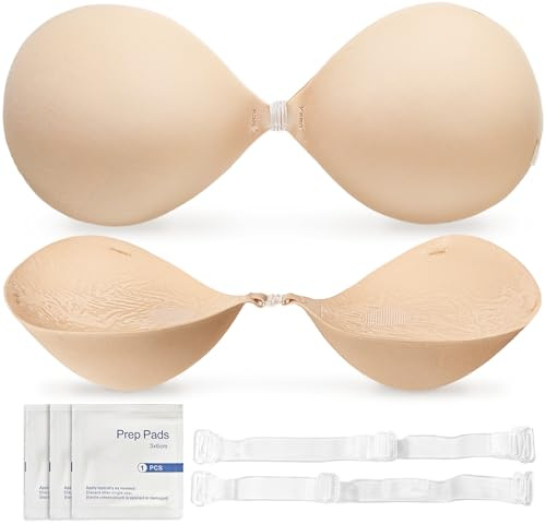 Sois Sujetador Push up Adhesivo con Relleno Que Aumenta Dos Tallas - Sujetador Espalda Descubierta Invisible con Kit de Tirantes Transparentes y Toallitas de Alcohol