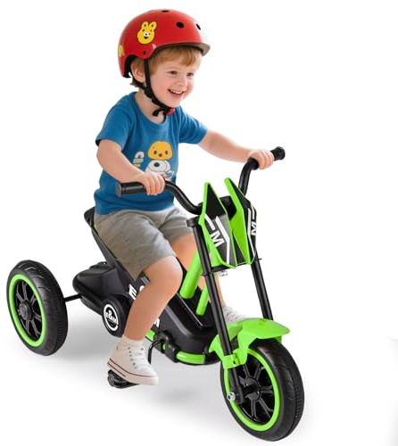 COSTWAY Trehjuling för Barn, Trehjuling med Motorcykeldesign, 3 Robusta Hjul och Fotpedaler, Barnbalanscykel med Styre för Pojkar och Flickor från 3 År, Kan Belastas upp till 30 Kg, Grön