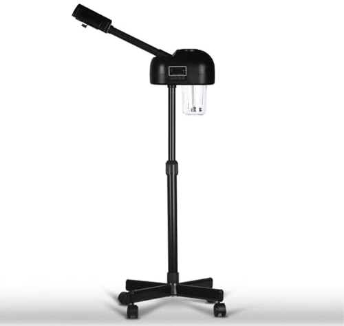 TransArcade Vaporizador facial profesional con pantalla LCD, soporte de altura ajustable con ruedas, cabezal giratorio de 360°, se puede utilizar agua pura/grifo, hidratante de piel compatible con uso