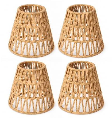 4 Pezzi Paralume in Rattan Naturale: Paralume in Stile Boho Rattan, Semplice Montaggio E Lunga Durata, Paralumes Rattans Intrecciato Lampada per Lampadario Soffitto Lampada Da Tavolo Lampade