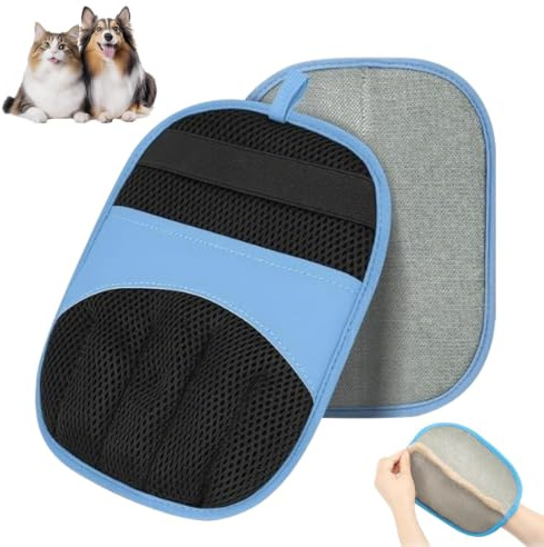 CREVICE Double-Sided Pet Hair Removal Gloves - 1-Pack Electrostatic Magic Brush for Quick Fur Removal from Dogs Cats, Reusable Upgraded Five-Finger Lint Roller for Furniture, Clothing, Beds, Sofas