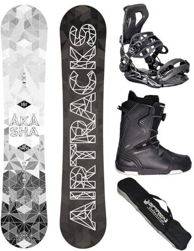 Airtracks Herren Snowboard Set Freestyle Freeride Wide Board Akasha Wide 152 - Snowboard Bindung Master - Softboots Strong ATOP 43 - SB Bag