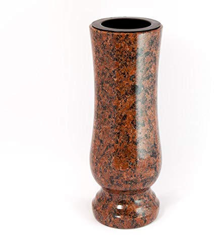 Afterglow Snygg gravvas av äkta granit, Vanga, höjd 27 cm/Ø 11 cm, gravdekoration, väderbeständig, frostsäker, granitvas med plastinsats, kyrkogårdsvas