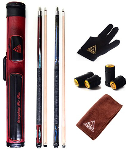 CUESOUL Set of House Bar Pool Cue Sticks Combo - 2 Cue Sticks Packed in 2x2 Hard Pool Cue Case E102