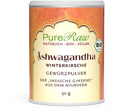 Ashwagandha Pulver Bio (Rohkost Vegan) Schlafbeere Wurzel-Pulver Aschwagander Pulver Winterkirsche Indischer Ginseng Aswanghanda Pulver - Organic Withania Somnifera Root Powder | PureRaw 50g
