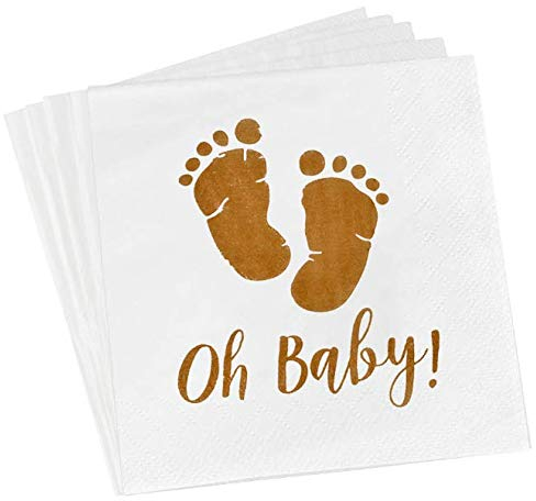 Papier Servietten - kleine Füße Design Letter Oh Baby Print für Baby-Dusche oder Geschlecht offenbaren 6,3 x 6,3 Zoll gefaltet (50)