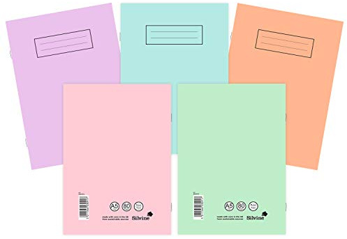 Silvine A5 Exercise Books Assorted Pastel Colours (Pack of 10)