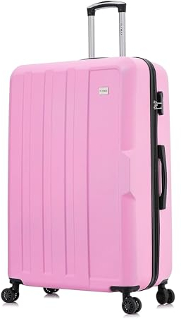 FLYMAX 24 Medium Suitcase Super Lightweight 4 Wheel Spinner Hard Shell ABS Luggage Hold Check in Travel Case 65 Litre Pink