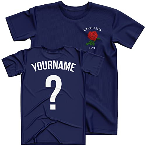 Purple Print House Personalised England Shirt Rugby Kids, England Rose Badge Custom Name and Number T Shirt, Rugby Retro Nations 2026 Rugga Gifts for Boys Girls