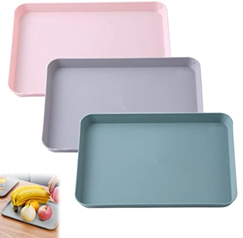 KRISFD Plastbricka 3 stycken brickor liten rektangulär återanvändbar halkfri okrossbar och diskmaskinssäker serveringsbricka snabbmat serveringsbricka plast för kök