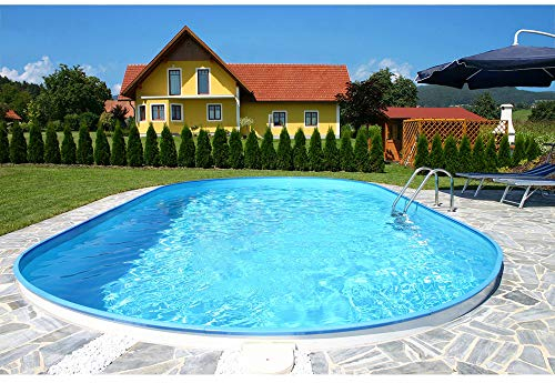 Planet Pool Stahlwandpool oval 490x300x120 cm, Stahl 0,4 mm weiß, Folie 0,4 mm blau, Einhängebiese