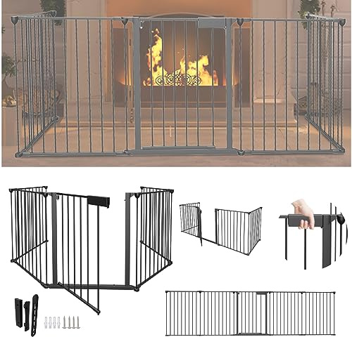 Tubiaz Cancelletto per Bambini, 310 cm, 5 elementi, in metallo,Cancelletto per bambini e cani domestici, cancello per scale, cancelletto di protezione del forno, nero