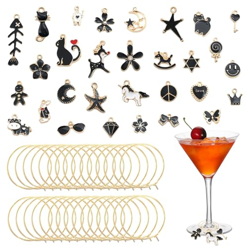 Silars Breloques Pour Verre à Vin Coloré - 30pcs Marqueurs De Charme avec Sac de Rangement pour Identification de Boissons