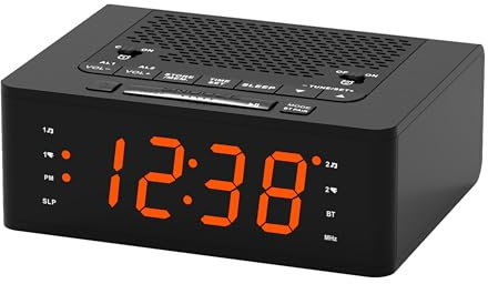 Sveglia per camera da letto con radio FM, Bluetooth, display LED dimmerabile, timer di spegnimento, doppia sveglia con pulsante ON/OFF, orologio da comodino per adulti, anziani, bambini iTOMA 515