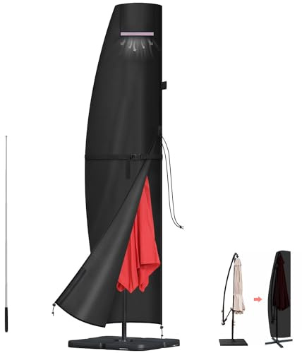 LAMUNI Funda Sombrilla Jardin, Funda para Sombrilla con Varilla, Funda Parasol de Playa Exterior Funda Protectora para Parasol, Funda Impermeable para Sombrilla Colgante de Ø3-5m, 260x40/70/50cm