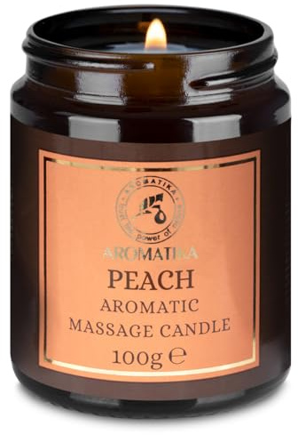 Bougie de Massage la Pêche 100g - Cire de Soja - Huiles de Noix de Coco et d'Amande - Massage Relaxant - Calmant - Beauté - Cosmétiques - Aromathérapie