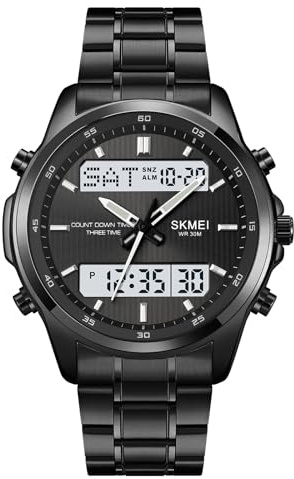 Watch for Men Watch Sports Large Digital Analog Dual Display Waterproof Watches with 3 Time Alarms Countdown Stopwatch Date EL Night Light Multifunctional Military Men‘s Wrist Watches (Gold White) (Black White)