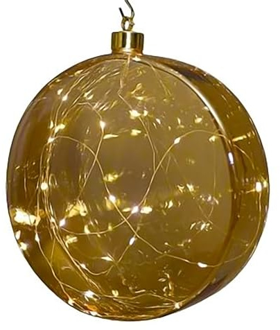 LED Glas Disc 12 cm warm weiß beleuchtet - transparent Gold - Weihnachtsdeko Kugel Batterie betrieben mit Timer - Weihnachten Advent Deko Beleuchtung Stimmungslicht (Gold)