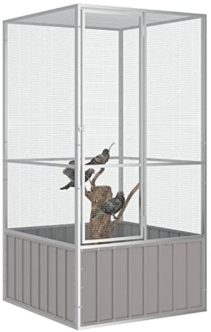 IKAYAA Pajareras Exterior en Jardin, Voladera Grande para Pájaros, Pajarera de Exterior, Voladera de Jardín - 111 x 107 x 211,5 cm Gris