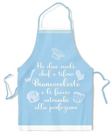 KAÏDENSÏ Idea Regalo Tifoso Calcio Originale - Grembiule da Cucina Divertente Chef Biancoceleste - Gadget Divertenti per Tifosi - Idee Regali Divertenti Originali