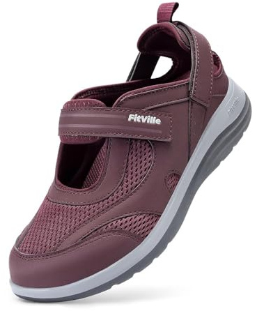 FitVille Scarpe Donna per Piedi Larghi Sandali Comodi e Traspiranti Scarpe da Passeggio con Supporto dell'Arco Plantare Rosso 42 EU Larga