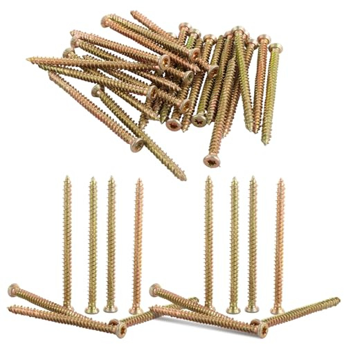 Oungy 80 Pack Concrete Screws, 7.5 x 100mm Carbon Steel Countersunk Screw with Torx Head, 100mm Wood Screws Concrete Frame Fixing Screw - Gold