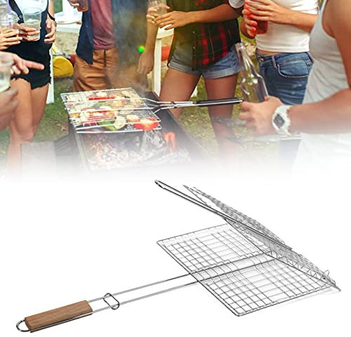 PNAJFUEL Grillkorg, Multifunktionell Fiskgrillkorg I Rostfritt Stål, Fiskgrillkorg Med Handti Bokträ För Utomhusgrillning