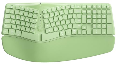 TISHLED Bow Split Ergonomic Keyboard Wireless with Cushioned Wrist & Palm Rest, Wireless 2.4G/Bluetooth/Wired USB-C, Comfortable Natural Typing, Compatible with Windows/Mac/PC/Laptop, Matcha Green