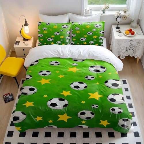 Set di biancheria da letto con copripiumino e 2 federe per bambini, motivo silhouette dinamica di calcio, decorazione per camera da letto, motivo calcio dinamico, per bambini, singolo, con 2 federe (4