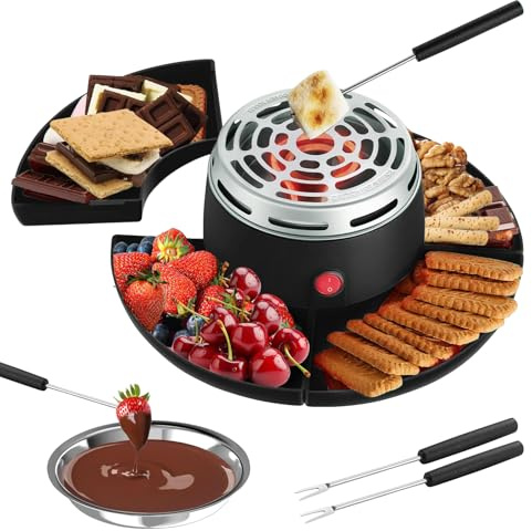 CEIEVER Smores Maker & Fonduta Set, 2 in 1 Set da Tavolo per Interni Smores Kit 280W Fonduta per Cioccolato Elettrica con Controllo Della Temperatura Tostapane Elettrico per Marshmallow per Famiglia