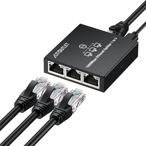 AUTOUTLET Répartiteur Ethernet, 1 000 Mbps Haute Vitesse RJ45 Gigabit Internet Splitter, répartiteur de câble Ethernet Plug and Play, câble USB de 1 m, répartiteur réseau (1 in 3 Out)