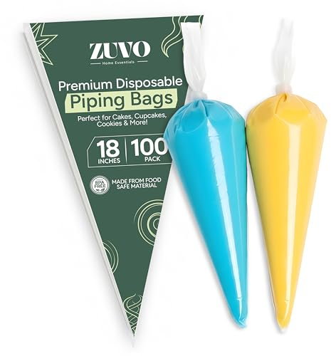 Zuvo Disposable Piping Bags (100 Pack – 18 Inches) | Thick Transparent Tipless Icing Bags | Non-Slip, Burst-Proof, Food-Grade Pastry Bags for Decorating Cakes, Cupcakes, Biscuits & Pastries