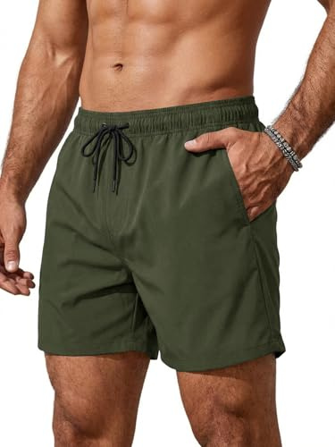 Runcati Costume da Bagno da Uomo, Pantaloncini da Nuoto ad Asciugatura Rapida, Costume da Bagno da Uomo Semplice da Spiaggia, Pantaloncini Elastici da Sport e Allenamento con Fodera in Maglia e Tasca