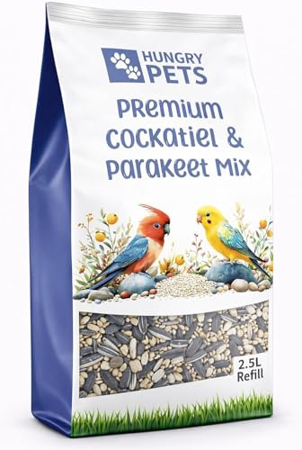 Hungry Pets Cockatiel and Parakeet seed Mix, 2.5L (2.5L Refill Bag) | For Cockatiels, For Budgies, For Parakeets, For Small Birds, Refill Bag