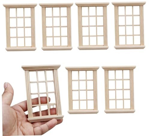 Whyzsjnclg 6 st 1 12 skala dockhus möbler 8,2 x 0,6 x 1,5 tum gör-det-själv dockhus fönster trä konstverk miniatyr möbler lätt för sovrumstillbehör, fönster