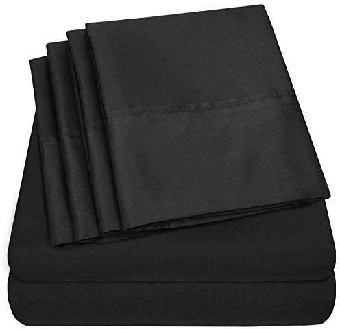 Cal King Size Bed Sheets - 6 Piece 1500 Supreme Collection Fine Brushed Microfiber Deep Pocket California King Sheet Set Bedding - 2 Extra Pillow Cases, Great Value, California King, Black
