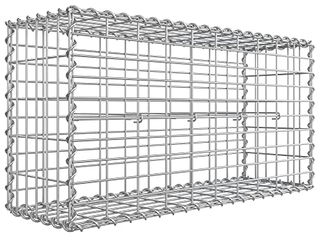 SONGMICS Gabion pour Pierre, Cage en Métal, Panier à Pierre, Maille 5 x 10 cm, Galvanisé, Mur, Paterre, Décoration de Jardin, 100 x 50 x 30 cm, Argent GGB153