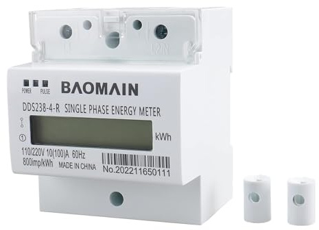 Baomain DDS238-4-R DIN Rail Single-Phase Three-Wire Kilowatt Hour kwh Meter 10A(100A),110V/220VAC,60Hz,LCD Display Energy Meter for AC Systems