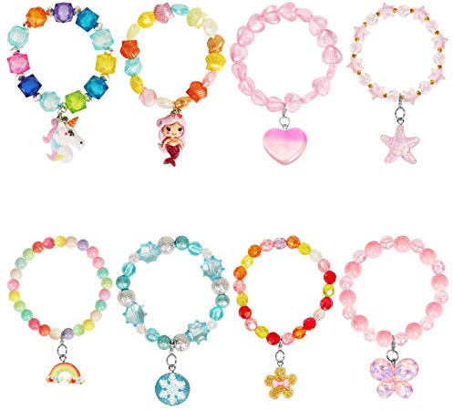 Hifot Braccialetti per bambini 8 pezzi, Unicorno Sirena Arcobaleno La farfalla Principessa Perline Bracciali Bambina Ragazza gioielli kit, Articoli Forniture per feste