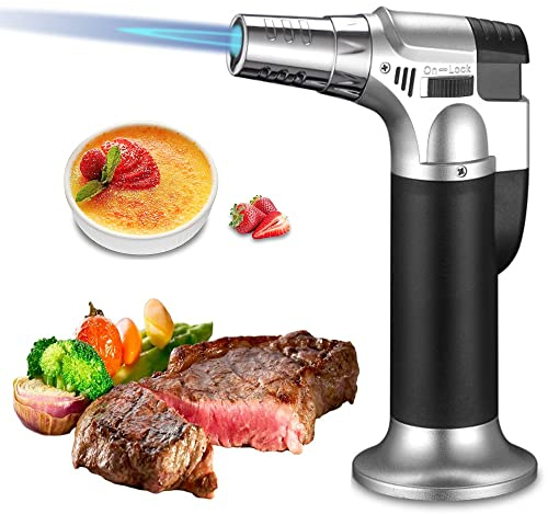 XUBX Bruciatori da Cucina Torcia Cucina, Professionale Accenditore a Torcia Bruciatore Cucina a Fiamma Regolabile Butano da Cucina Torcia a Gas, Con Serratura di Sicurezza (gas butano non incluso)