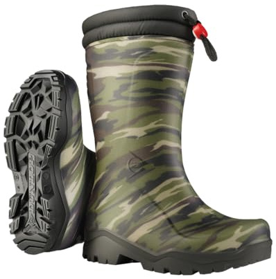 DUNLOP Kids Blizzard - Unisex Winter Safety Insulated Fashion Thermal Boot, Camouflage/Black, Waterproof and Chemical Resistant PVC Wellie with Traction Outsole for Outdoor Fun - EU25, UK7.5