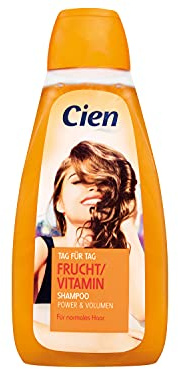Cien Tag für Tag Shampoo, Frucht & Vitamin, Power & Volumen, Für normales Haar, ohne Silikone, Vegan, 500 ml