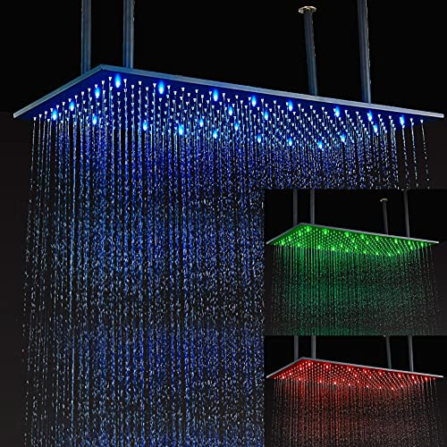 Suguword 16x32 LED Shower Head Large Rain Shower Heads Square Showerheads High Pressure Luxury Rainfall Shower Heads Black Stainless Steel Bath Showerhead Waterfall Full Body Coverage