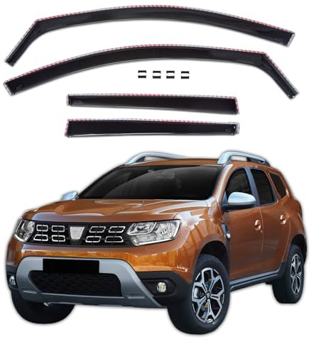 J&J AUTOMOTIVE GD Déflecteurs d'air et de Vent pour Dacia Duster 2017-2024, Ensemble 4pcs, Teintés, Avant et Arrière, Aérodynamique