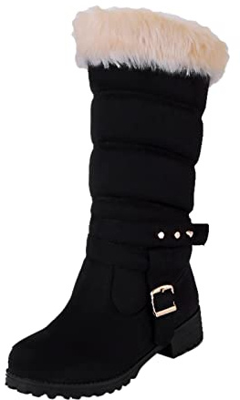 FNKDOR Bottines Fourré Femme Bottes de Neige Daim Boots Hiver Moto Vintage Boot Equitation Bottes Doublure en Peluche Chaud Confortables Santiags Botte Souples