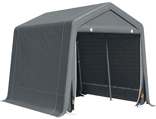 Outsunny 9' x 8' Carport Portable Garage, Heavy Duty Outdoor Shed, Patio Storage Shelter w/Anti-UV PE Cover and Double Zipper Doors, for Motorcycle Bike Garden Tools, Dark Gray